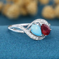 Pear cut Turquoise | Lab grown Ruby Two-Stone White Gold Engagement Ring