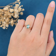 Nature Inspired Oval cut Moss Agate Leaf Gold Engagement Ring