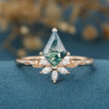 Kite Cut Natural Green Moss Agate Cluster Engagement Ring 