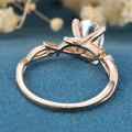 Nature Inspired Oval cut Moissanite Leaf Gold Engagement Ring