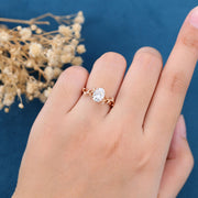 Nature Inspired Oval cut Moissanite Leaf Gold Engagement Ring