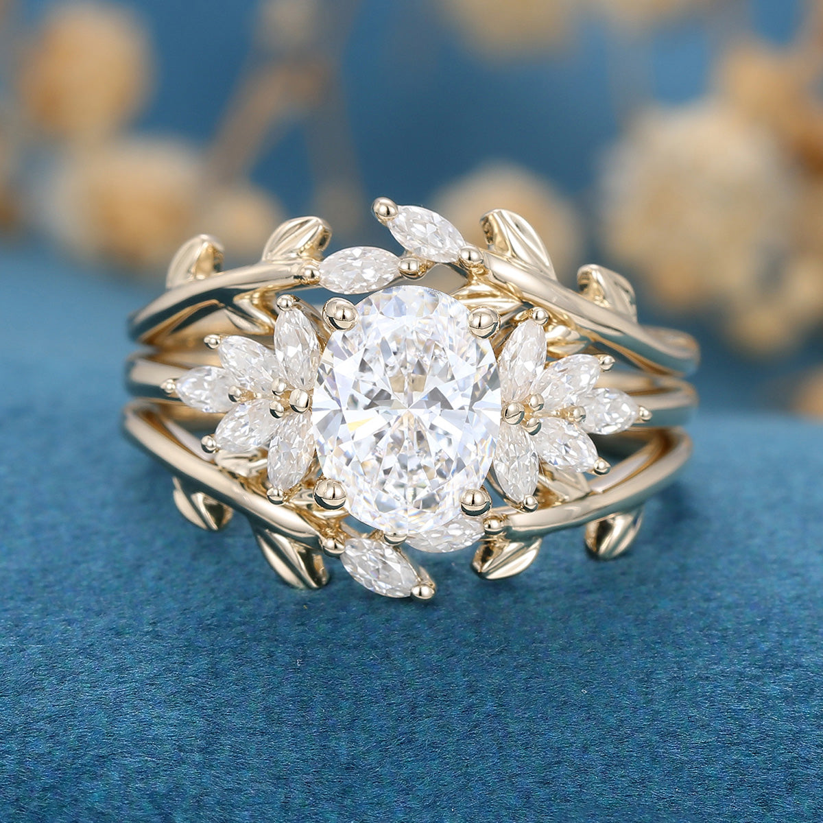 Oval cut 1.5Carat Lab grown Diamond Wedding bridal set