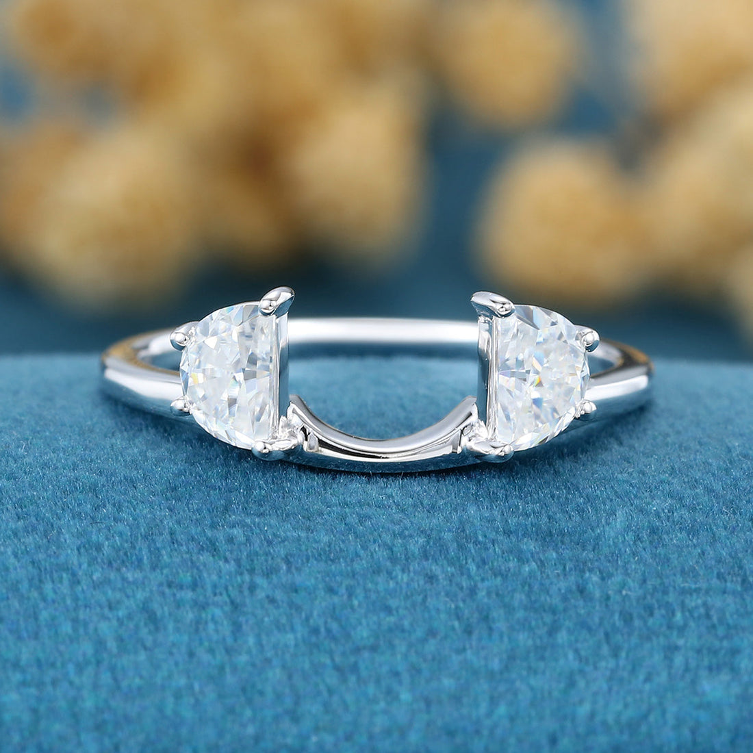 Unique Half-moon cut Moissanite | Diamonds Open wedding band