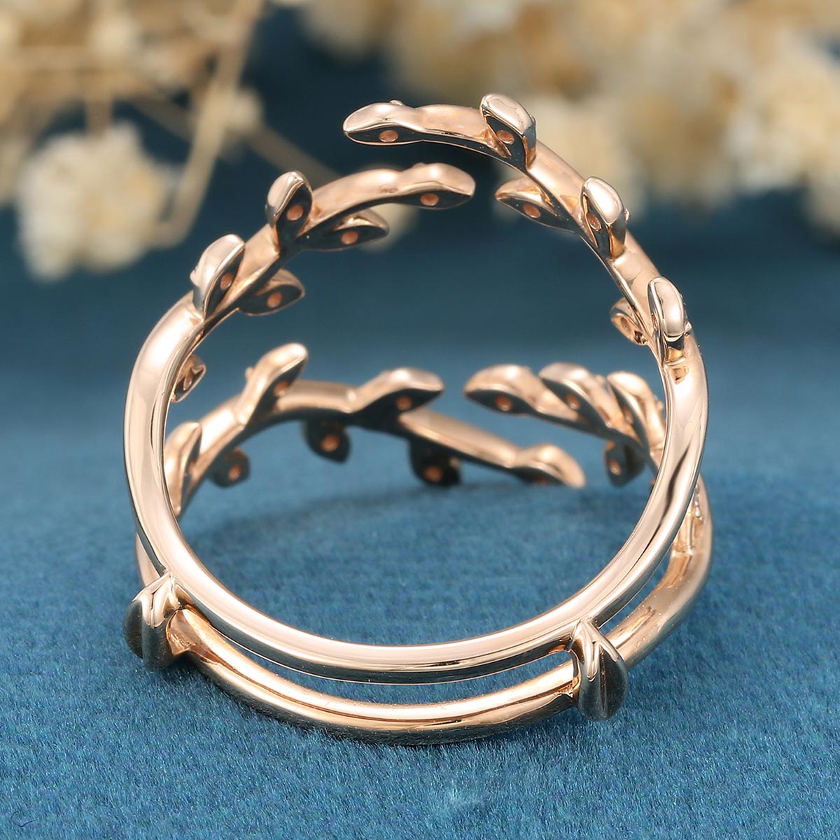 Nature Inspired moissanite | Diamonds Leaf branch stacking Gold wedding ring