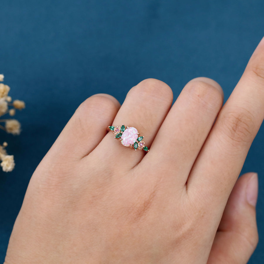 Oval cut Lab Pink Opal Rose Gold Engagement ring