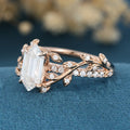 Nature Inspired Long Hexagon cut Moissanite Leaf Gold Engagement Ring