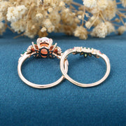 Oval cut Lab Pink Opal Rose Gold Matching Lab Grown Emerald |  Natural Pink Sapphires  Rose Gold Wedding Bridal Set