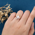 1.0Carat Marquise cut Moissanite Engagement Ring Cluster diamonds Rose Gold Wedding Bridal Set