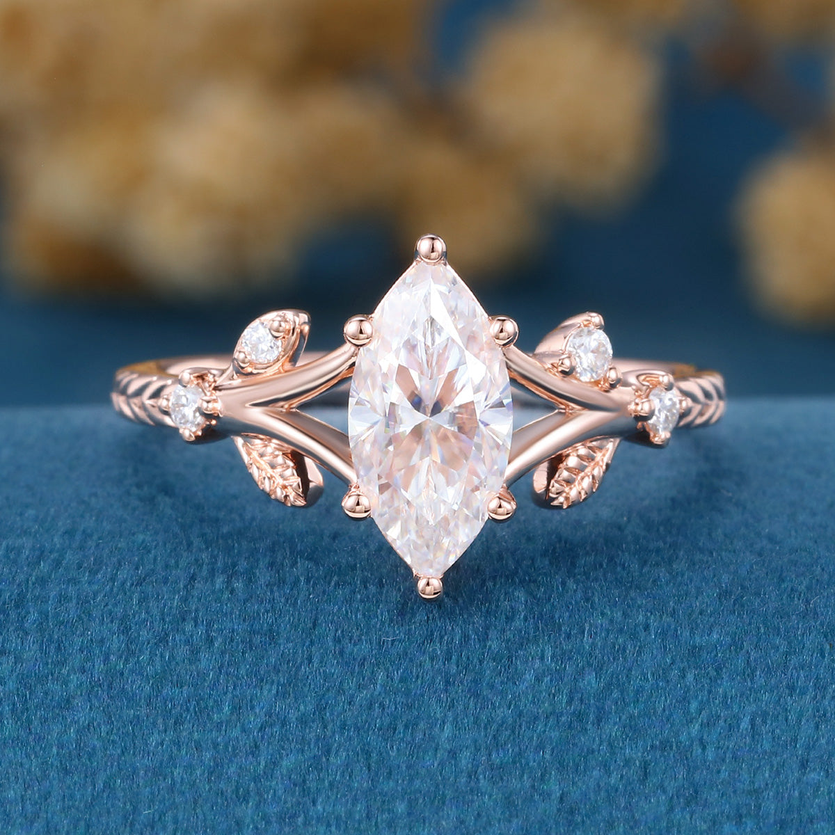 Nature Inspired Marquise cut Moissanite Engagement Ring