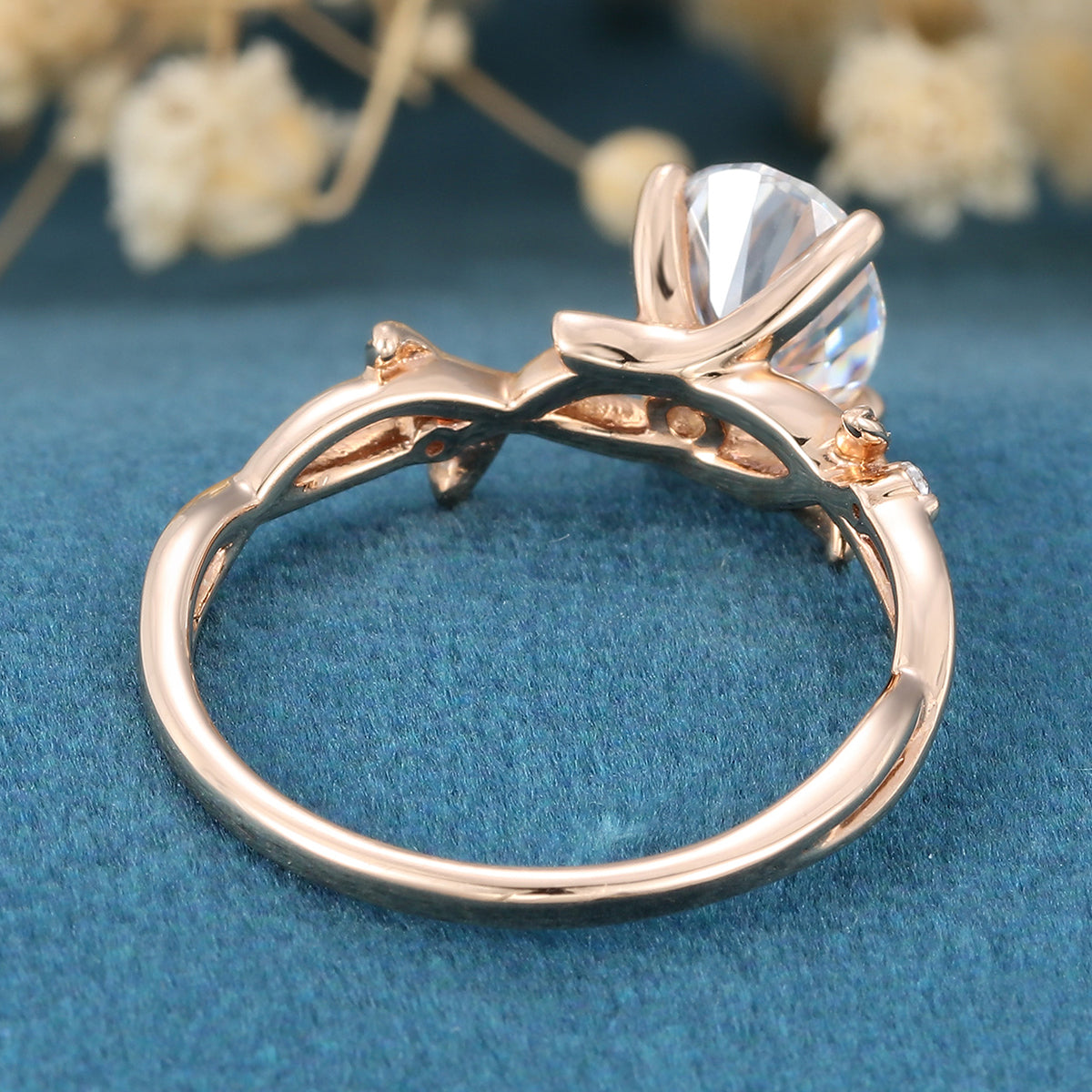 Nature Inspired Oval cut Moissanite Leaf Gold Engagement Ring