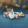 Kite Cut Natural Green Moss Agate Cluster Engagement Ring 