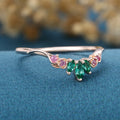 Marquise cut Lab emeralds |  Natural pink sapphire Curved Wedding Band Ring