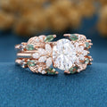 Oval cut Lab Grown Diamond + Moss agate Wedding bridal set