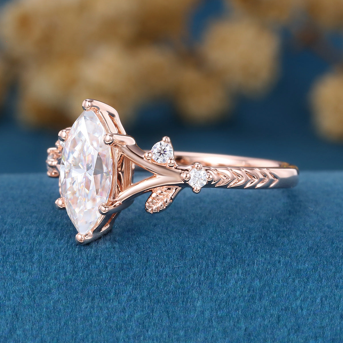 Nature Inspired Marquise cut Moissanite Engagement Ring