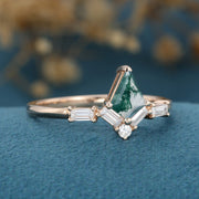 Kite Cut Natural Green Moss Agate Cluster Engagement Ring 