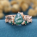 1.2Carat Pear Cut Moss Agate Cluster Engagement ring Bridal Set (Copy)