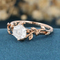 Nature Inspired Hexagon cut Moissanite Leaf Gold Engagement Ring