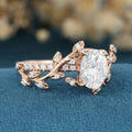 Nature Inspired Oval cut Moissanite Leaf Gold Engagement Ring