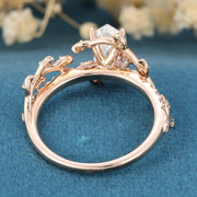 Nature Inspired Long Hexagon cut Moissanite Leaf Gold Engagement Ring