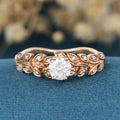 Nature Inspired Round cut Moissanite Leaf Gold Engagement Ring