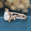 Nature Inspired Oval cut Moissanite Leaf Gold Engagement Ring