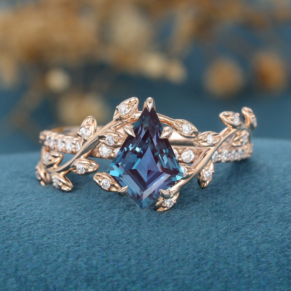 Kite Cut Alexandrite Engagement Ring 