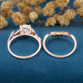 Round cut Moissanite + Pink Sapphire | Lab Emerald Curved Wedding bridal set