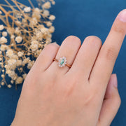 Bezel setting Marquise cut Moss Agate Halo Moissanite | Diamond Gold Engagement Ring