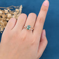 Nature Inspired Emerald cut Moss Agate Leaf Gold Engagement Ring