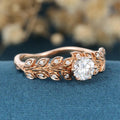 Nature Inspired Round cut Moissanite Leaf Gold Engagement Ring