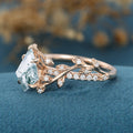 Kite Cut Natural Green Moss Agate Cluster Engagement Ring 