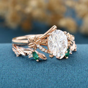 Oval cut Moissanite Rose Gold Matching Moissanite | Lab Grown Emerald Rose Gold Wedding Bridal Set