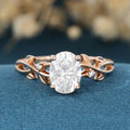 Nature Inspired Oval cut Moissanite Leaf Gold Engagement Ring