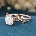 Nature Inspired Roud cut Moissanite Leaf Gold ring set