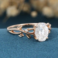 Nature Inspired Oval cut Moissanite Leaf Gold Engagement Ring