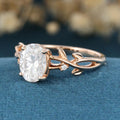 Nature Inspired Oval cut Moissanite Leaf Gold Engagement Ring