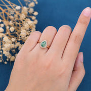 Bezel setting Pear cut Moss Agate Engagement Ring