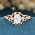 Nature Inspired Round cut Moissanite Leaf Gold Engagement Ring