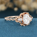 Nature Inspired Round cut Moissanite Leaf Gold Engagement Ring