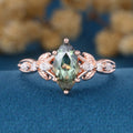 Marquise cut Lab Blue Green Sapphire Engagement Ring