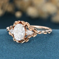 Nature Inspired Round cut Moissanite Leaf Gold Engagement Ring