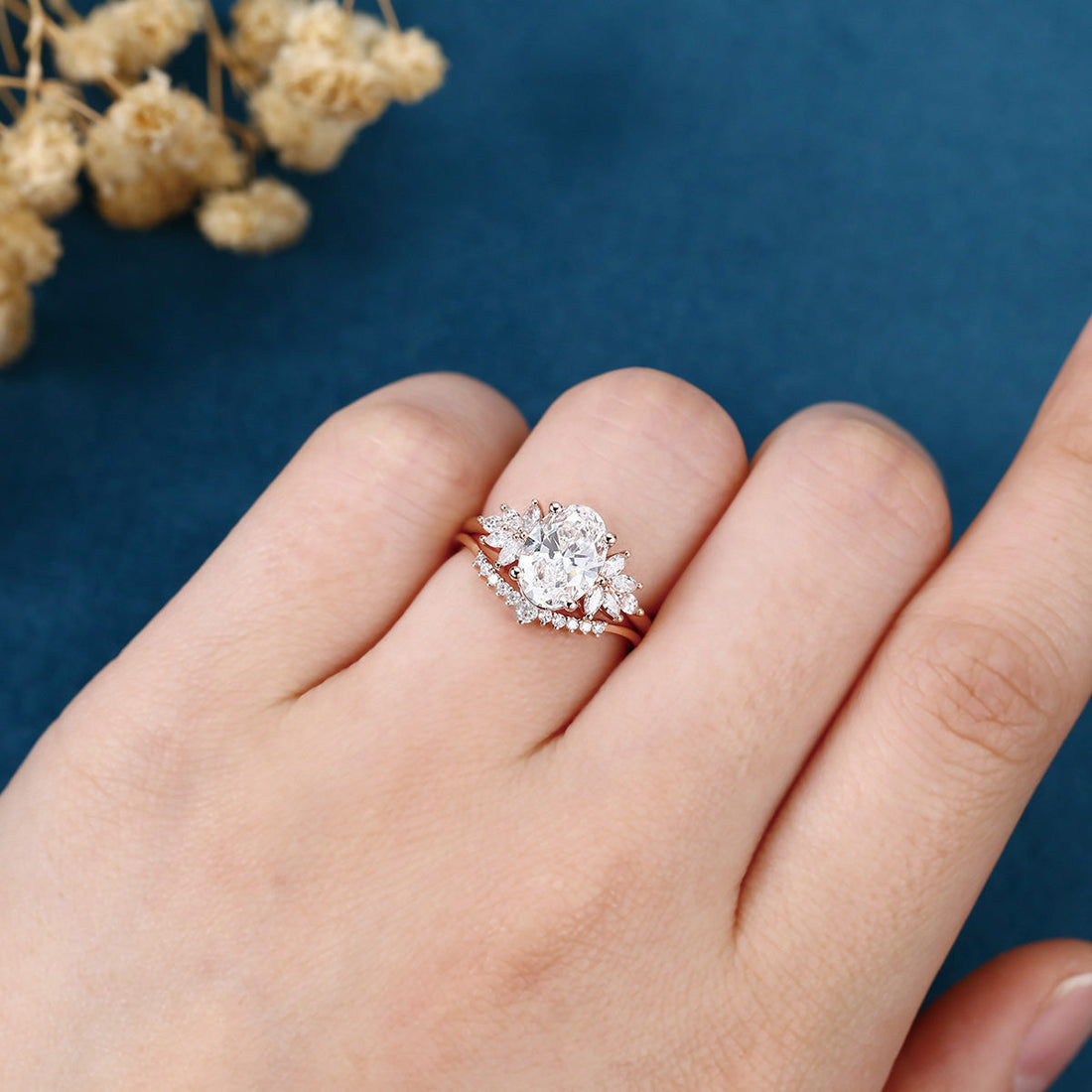 Nature Inspired 1.8Carat Oval cut Lab grown diamond Bridal Set