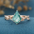 Kite Cut Natural Green Moss Agate Cluster Engagement Ring 