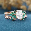 Oval cut Moissanite Rose Gold Matching Diamonds | Lab Grown Emerald Wedding bridal set