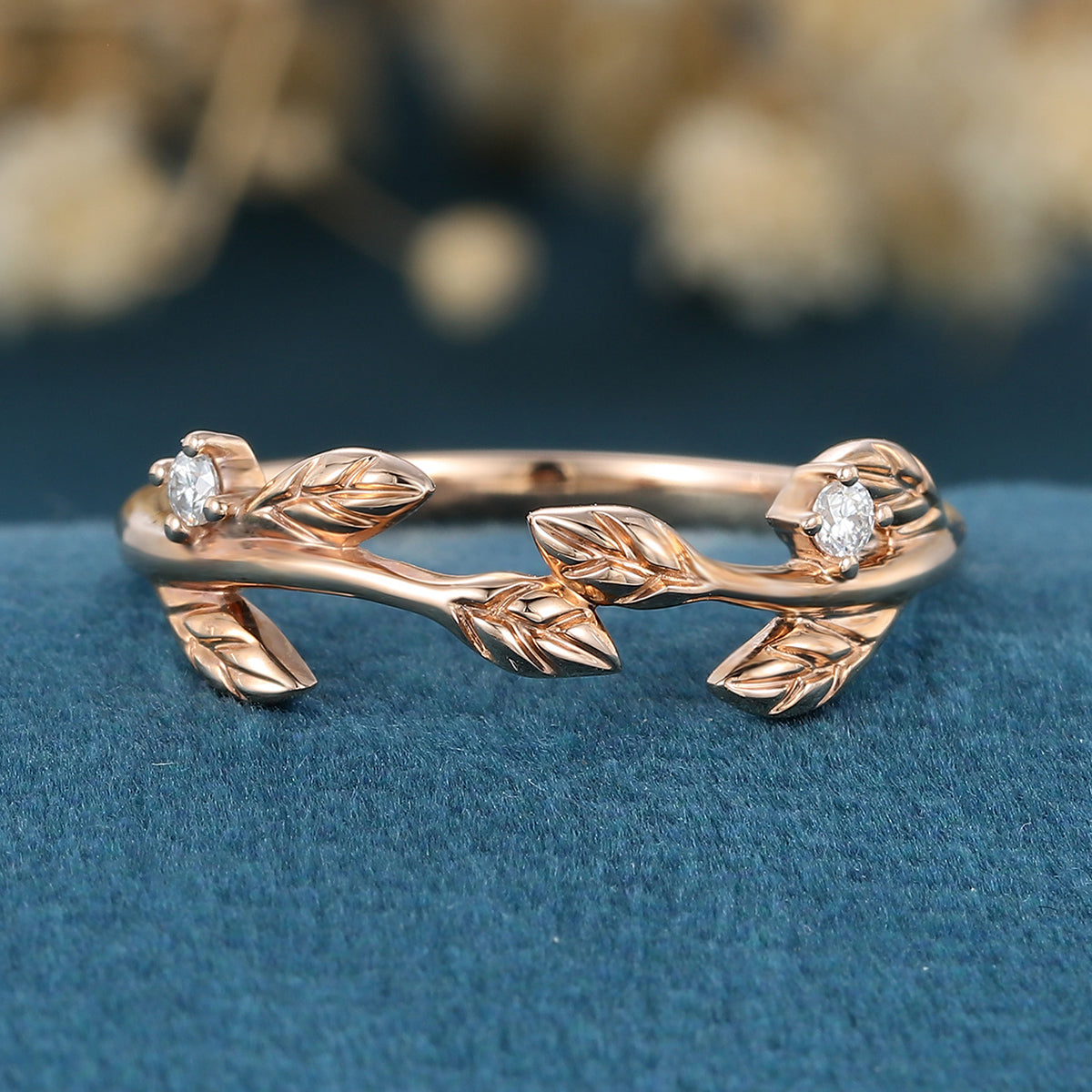 Nature Inspired moissanite | Diamonds Leaf branch stacking wedding ring