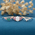 Oval cut Moissanite Matching Diamonds | Lab Grown Emerald |  Natural Pink Sapphires  Rose Gold Wedding Bridal Set