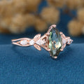 Marquise cut Lab Blue Green Sapphire Engagement Ring