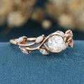 Nature Inspired Round cut Moissanite Leaf Gold Engagement Ring