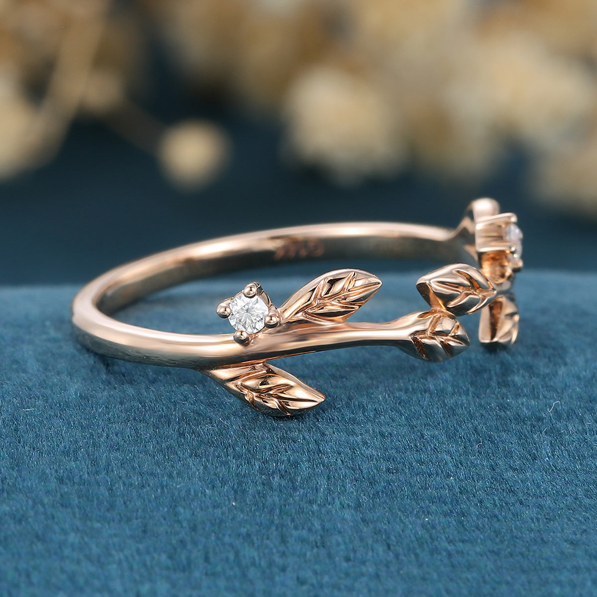 Nature Inspired moissanite | Diamonds Leaf branch stacking wedding ring