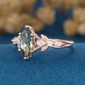 Marquise cut Lab Blue Green Sapphire Engagement Ring